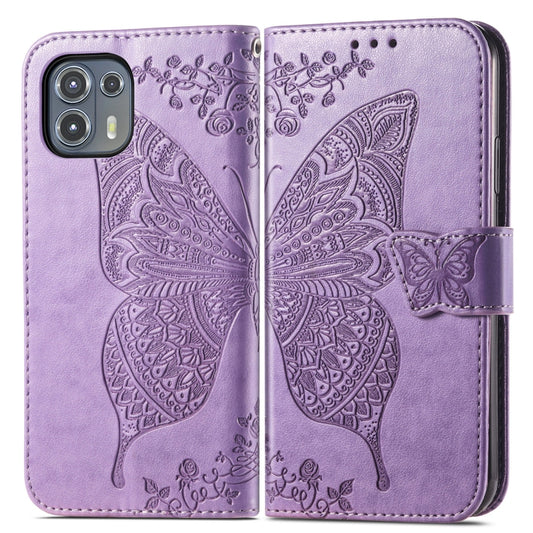 For Motorola Moto Edge 20 Lite Butterfly Love Flower Embossed Horizontal Flip Leather Case with Holder & Card Slots & Wallet & Lanyard(Light Purple) by buy2fix