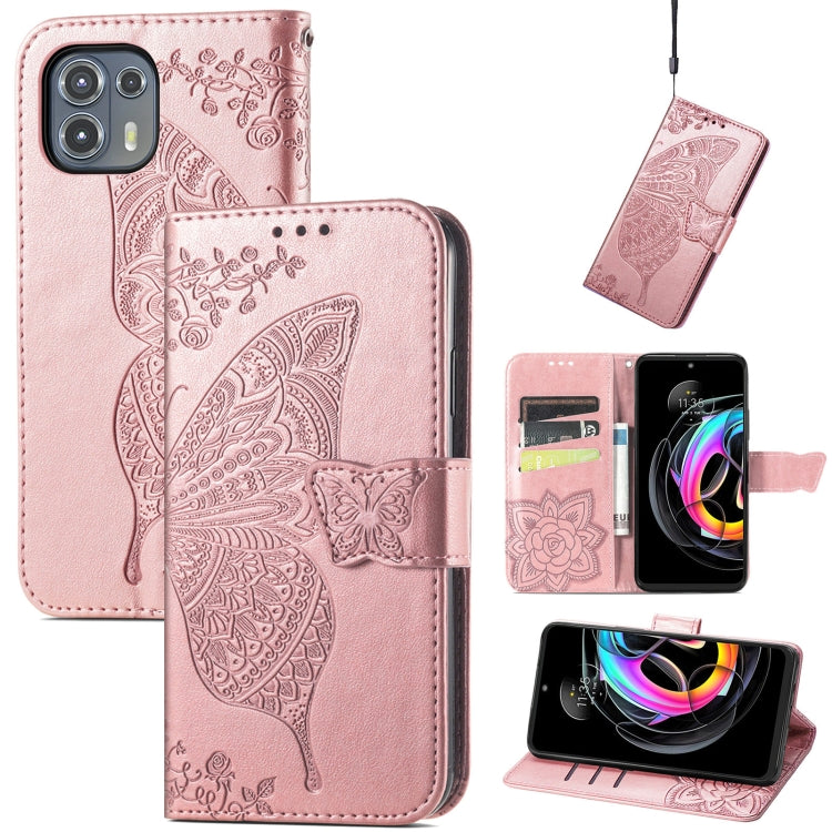 For Motorola Moto Edge 20 Lite Butterfly Love Flower Embossed Horizontal Flip Leather Case with Holder & Card Slots & Wallet & Lanyard(Rose Gold) by buy2fix