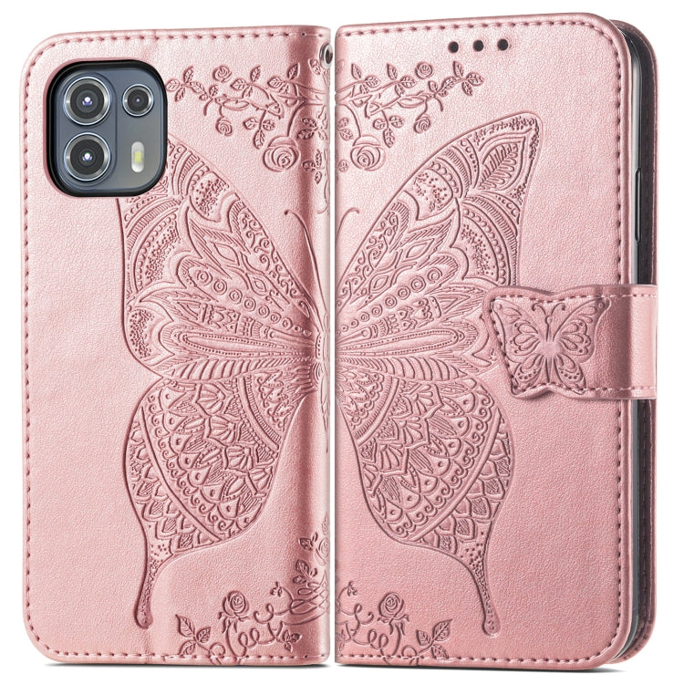 For Motorola Moto Edge 20 Lite Butterfly Love Flower Embossed Horizontal Flip Leather Case with Holder & Card Slots & Wallet & Lanyard(Rose Gold) by buy2fix