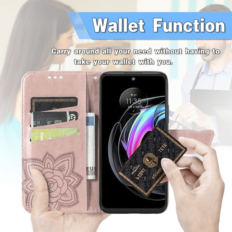 For Motorola Moto Edge 20 Lite Butterfly Love Flower Embossed Horizontal Flip Leather Case with Holder & Card Slots & Wallet & Lanyard(Rose Gold) by buy2fix
