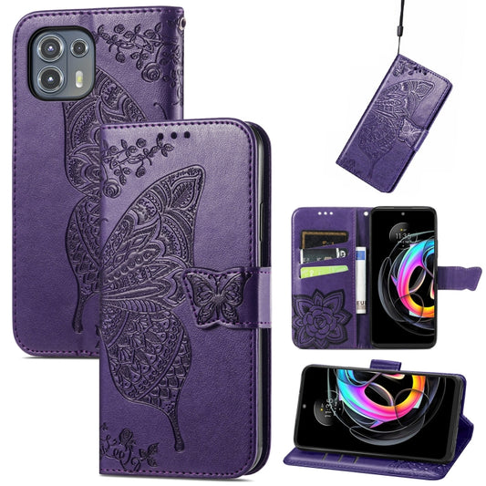 For Motorola Moto Edge 20 Lite Butterfly Love Flower Embossed Horizontal Flip Leather Case with Holder & Card Slots & Wallet & Lanyard(Dark Purple) by buy2fix