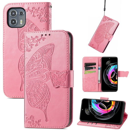 For Motorola Moto Edge 20 Lite Butterfly Love Flower Embossed Horizontal Flip Leather Case with Holder & Card Slots & Wallet & Lanyard(Pink) by buy2fix