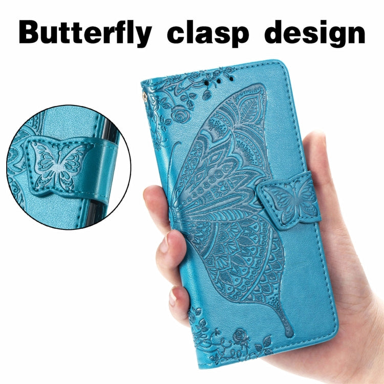 For Motorola Moto Edge 20 Butterfly Love Flower Embossed Horizontal Flip Leather Case with Holder & Card Slots & Wallet & Lanyard(Blue) by buy2fix