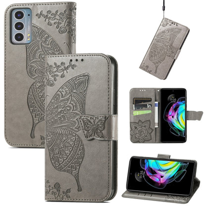 For Motorola Moto Edge 20 Butterfly Love Flower Embossed Horizontal Flip Leather Case with Holder & Card Slots & Wallet & Lanyard(Gray) by buy2fix
