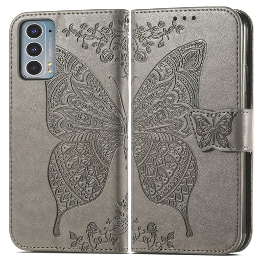 For Motorola Moto Edge 20 Butterfly Love Flower Embossed Horizontal Flip Leather Case with Holder & Card Slots & Wallet & Lanyard(Gray) by buy2fix