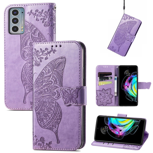 For Motorola Moto Edge 20 Butterfly Love Flower Embossed Horizontal Flip Leather Case with Holder & Card Slots & Wallet & Lanyard(Light Purple) by buy2fix
