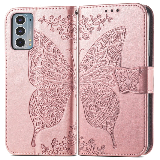 For Motorola Moto Edge 20 Butterfly Love Flower Embossed Horizontal Flip Leather Case with Holder & Card Slots & Wallet & Lanyard(Rose Gold) by buy2fix