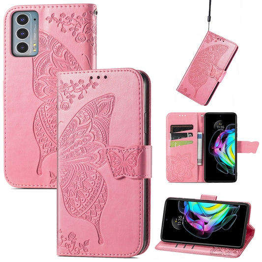 For Motorola Moto Edge 20 Butterfly Love Flower Embossed Horizontal Flip Leather Case with Holder & Card Slots & Wallet & Lanyard(Pink) by buy2fix