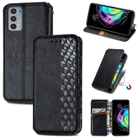 For Motorola Edge 20 Cubic Grid Pressed Horizontal Flip Magnetic PU Leather Case with Holder & Card Slots & Wallet(Black) by buy2fix