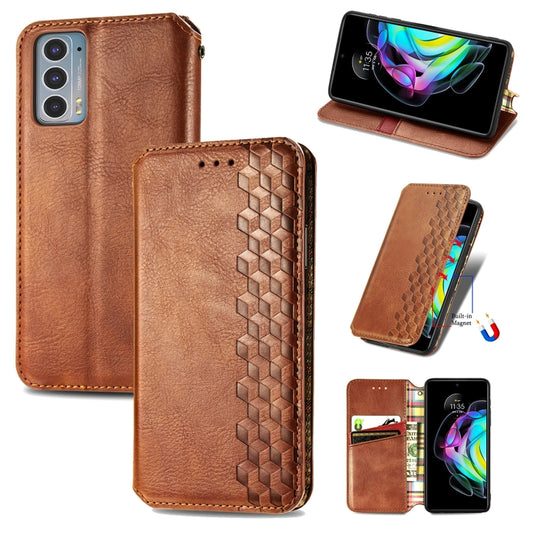 For Motorola Edge 20 Cubic Grid Pressed Horizontal Flip Magnetic PU Leather Case with Holder & Card Slots & Wallet(Brown) by buy2fix