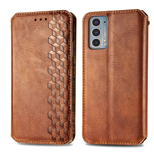 For Motorola Edge 20 Cubic Grid Pressed Horizontal Flip Magnetic PU Leather Case with Holder & Card Slots & Wallet(Brown) by buy2fix
