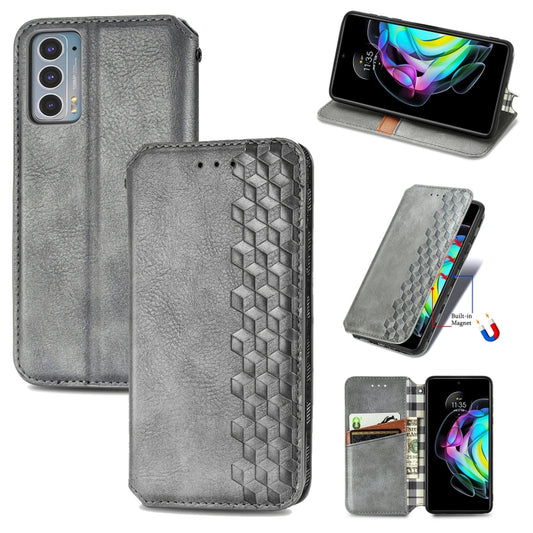 For Motorola Edge 20 Cubic Grid Pressed Horizontal Flip Magnetic PU Leather Case with Holder & Card Slots & Wallet(Grey) by buy2fix