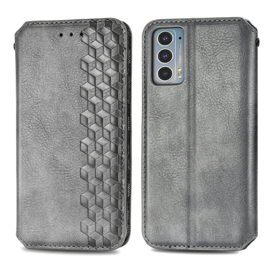 For Motorola Edge 20 Cubic Grid Pressed Horizontal Flip Magnetic PU Leather Case with Holder & Card Slots & Wallet(Grey) by buy2fix