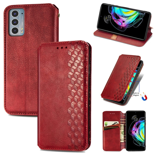 For Motorola Edge 20 Cubic Grid Pressed Horizontal Flip Magnetic PU Leather Case with Holder & Card Slots & Wallet(Red) by buy2fix
