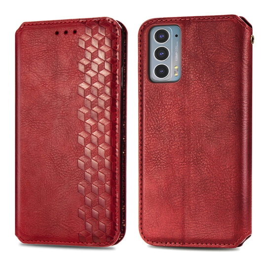 For Motorola Edge 20 Cubic Grid Pressed Horizontal Flip Magnetic PU Leather Case with Holder & Card Slots & Wallet(Red) by buy2fix