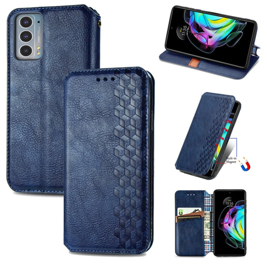 For Motorola Edge 20 Cubic Grid Pressed Horizontal Flip Magnetic PU Leather Case with Holder & Card Slots & Wallet(Blue) by buy2fix