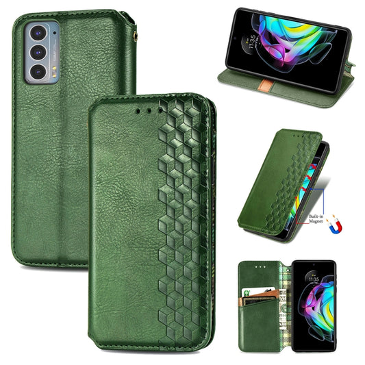For Motorola Edge 20 Cubic Grid Pressed Horizontal Flip Magnetic PU Leather Case with Holder & Card Slots & Wallet(Green) by buy2fix