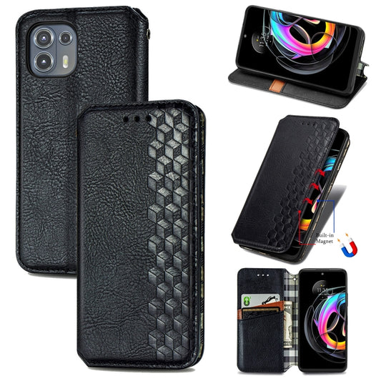 For Motorola Edge 20 Lite Cubic Grid Pressed Horizontal Flip Magnetic PU Leather Case with Holder & Card Slots & Wallet(Black) by buy2fix
