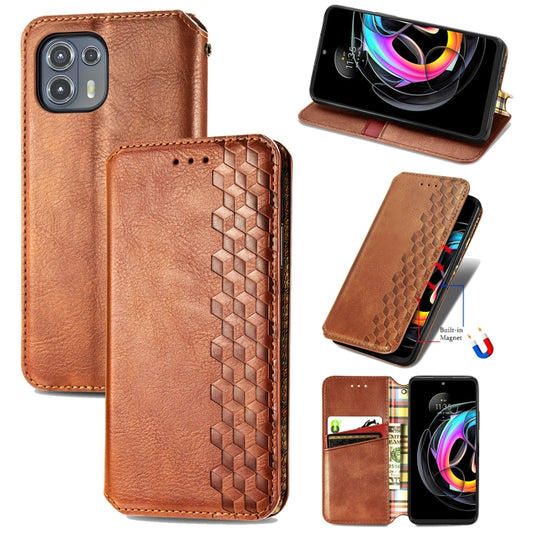For Motorola Edge 20 Lite Cubic Grid Pressed Horizontal Flip Magnetic PU Leather Case with Holder & Card Slots & Wallet(Brown) by buy2fix