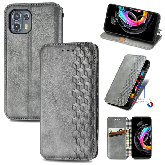 For Motorola Edge 20 Lite Cubic Grid Pressed Horizontal Flip Magnetic PU Leather Case with Holder & Card Slots & Wallet(Grey) by buy2fix
