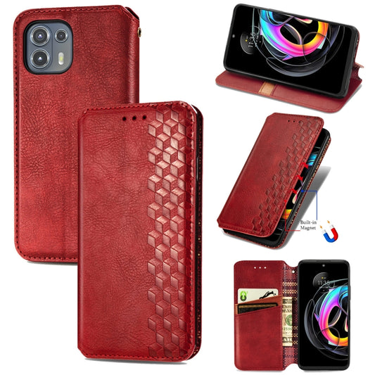 For Motorola Edge 20 Lite Cubic Grid Pressed Horizontal Flip Magnetic PU Leather Case with Holder & Card Slots & Wallet(Red) by buy2fix