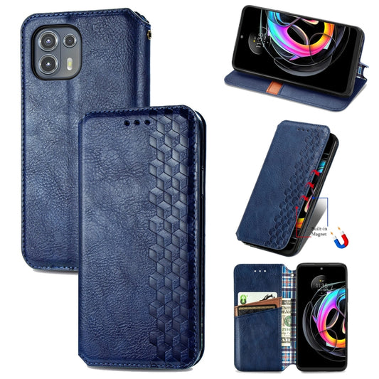 For Motorola Edge 20 Lite Cubic Grid Pressed Horizontal Flip Magnetic PU Leather Case with Holder & Card Slots & Wallet(Blue) by buy2fix