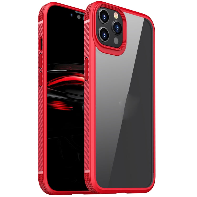 For iPhone 12 / 12 Pro MG Series Carbon Fiber TPU + Clear PC Four-corner Airbag Shockproof Case(Red) by buy2fix