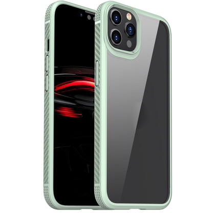 For iPhone 12 / 12 Pro MG Series Carbon Fiber TPU + Clear PC Four-corner Airbag Shockproof Case(Green) by buy2fix