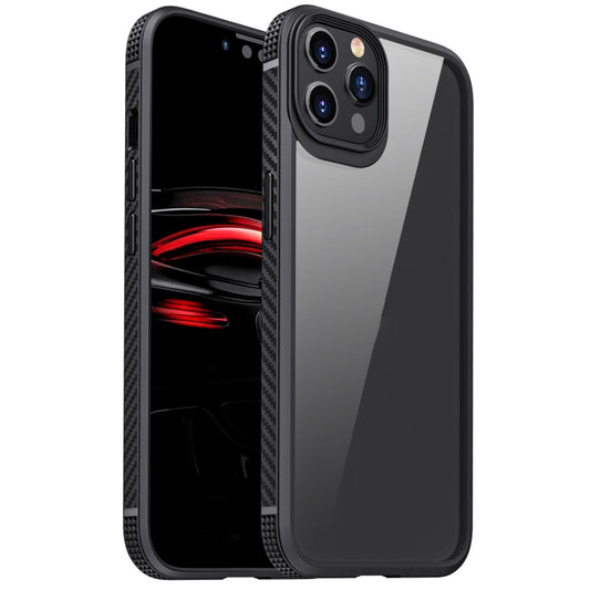 For iPhone 12 Pro Max MG Series Carbon Fiber TPU + Clear PC Four-corner Airbag Shockproof Case(Black) by buy2fix