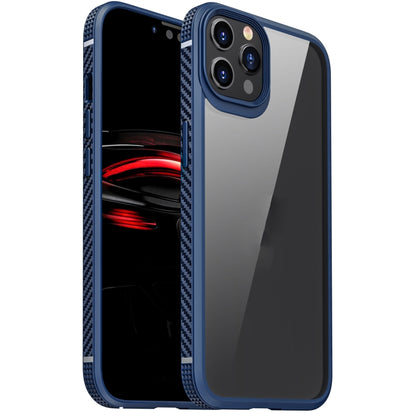 For iPhone 12 Pro Max MG Series Carbon Fiber TPU + Clear PC Four-corner Airbag Shockproof Case(Blue) by buy2fix