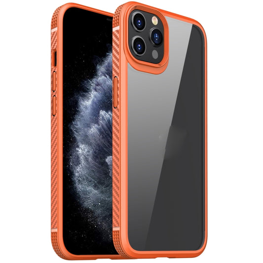 For iPhone 11 Pro MG Series Carbon Fiber TPU + Clear PC Four-corner Airbag Shockproof Case (Orange) by buy2fix