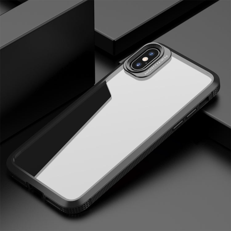For iPhone X / XS MG Series Carbon Fiber TPU + Clear PC Four-corner Airbag Shockproof Case(Black) by buy2fix