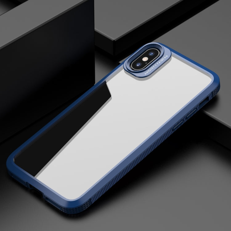 For iPhone XR MG Series Carbon Fiber TPU + Clear PC Four-corner Airbag Shockproof Case(Blue) by buy2fix