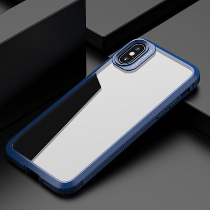 For iPhone XR MG Series Carbon Fiber TPU + Clear PC Four-corner Airbag Shockproof Case(Blue) by buy2fix