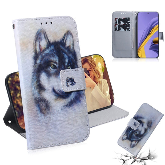 For Galaxy A51 Coloured Drawing Horizontal Flip Leather Case, with Holder & Card Slots & Wallet(White Wolf)