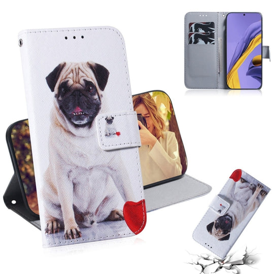 For Galaxy A51 Coloured Drawing Horizontal Flip Leather Case, with Holder & Card Slots & Wallet(Pug)