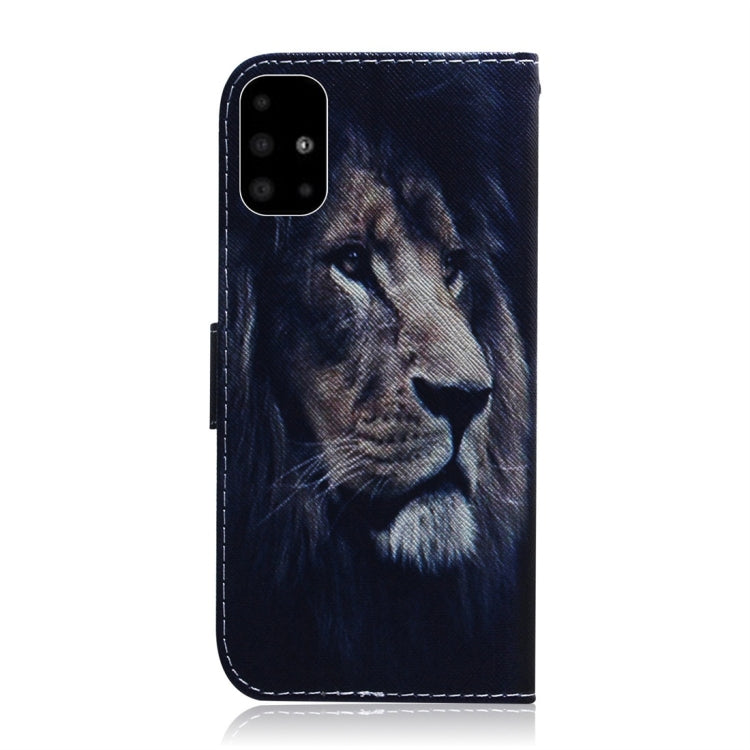 For Galaxy A51 Coloured Drawing Horizontal Flip Leather Case, with Holder & Card Slots & Wallet(Lion) by buy2fix
