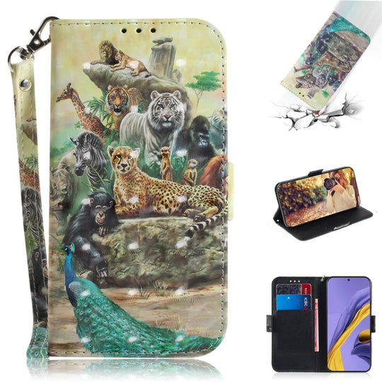 For Galaxy A51 3D Painting Pattern Coloured Drawing Horizontal Flip Leather Case with Holder & Card Slots & Wallet(Zoo)