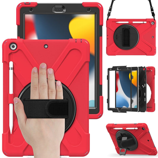 For iPad 10.2 2021 / 2020 / 2019 Silicone + PC Protective Case with Holder & Shoulder Strap(Red) - iPad 10.2 Cases by buy2fix | Online Shopping UK | buy2fix