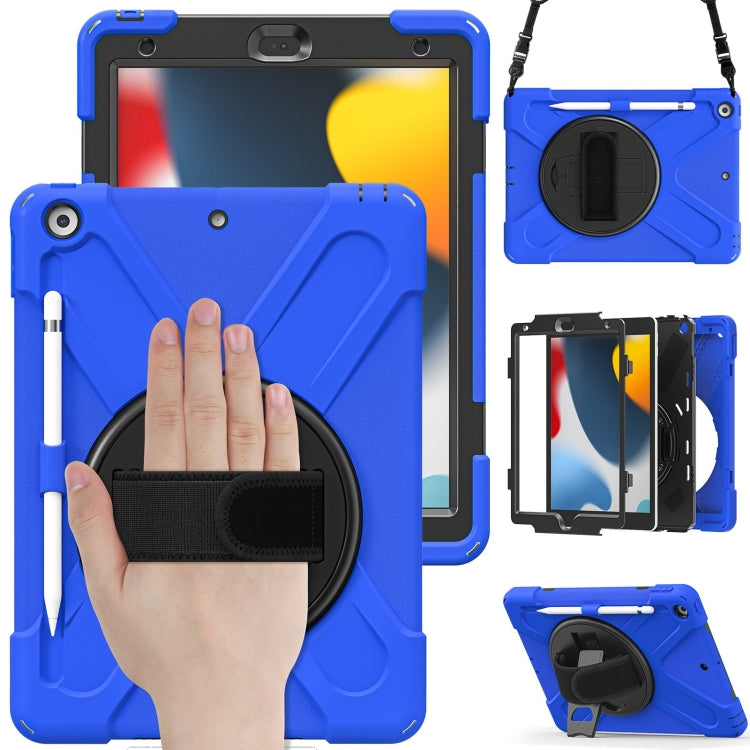 For iPad 10.2 2021 / 2020 / 2019 Silicone + PC Protective Case with Holder & Shoulder Strap(Blue) - iPad 10.2 Cases by buy2fix | Online Shopping UK | buy2fix