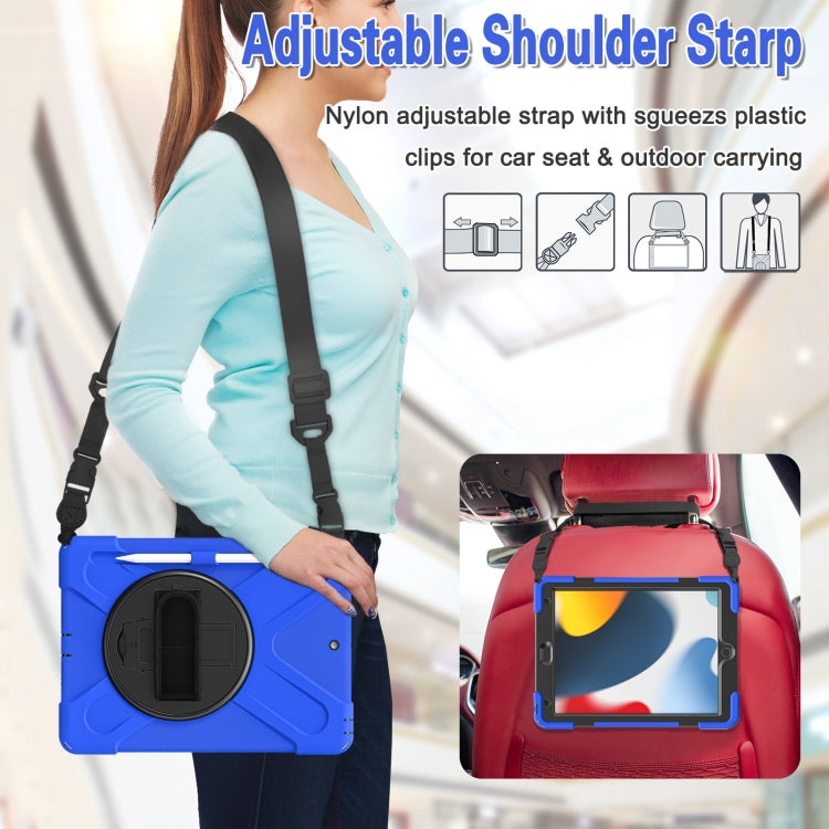 For iPad 10.2 2021 / 2020 / 2019 Silicone + PC Protective Case with Holder & Shoulder Strap(Blue) - iPad 10.2 Cases by buy2fix | Online Shopping UK | buy2fix