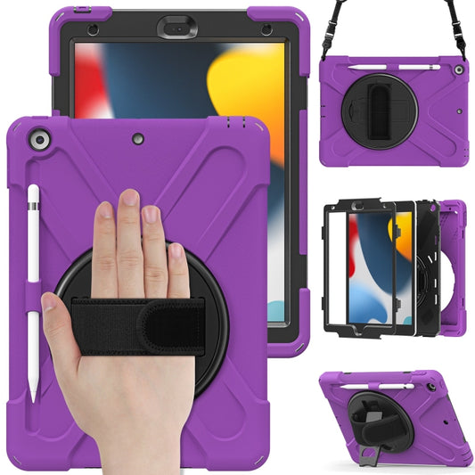 For iPad 10.2 2021 / 2020 / 2019 Silicone + PC Protective Case with Holder & Shoulder Strap(Purple) - iPad 10.2 Cases by buy2fix | Online Shopping UK | buy2fix