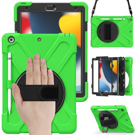 For iPad 10.2 2021 / 2020 / 2019 Silicone + PC Protective Case with Holder & Shoulder Strap(Green) - iPad 10.2 Cases by buy2fix | Online Shopping UK | buy2fix