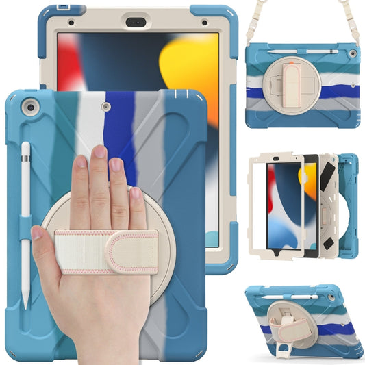 For iPad 10.2 2021 / 2020 / 2019 Silicone + PC Protective Case with Holder & Shoulder Strap(Colorful Blue) - iPad 10.2 Cases by buy2fix | Online Shopping UK | buy2fix
