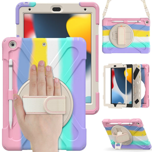 For iPad 10.2 2021 / 2020 / 2019 Silicone + PC Protective Case with Holder & Shoulder Strap(Colorful Pink) - iPad 10.2 Cases by buy2fix | Online Shopping UK | buy2fix