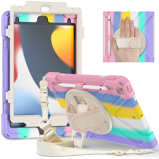 For iPad 10.2 2021 / 2020 / 2019 Silicone + PC Protective Case with Holder & Shoulder Strap(Colorful Pink) - iPad 10.2 Cases by buy2fix | Online Shopping UK | buy2fix