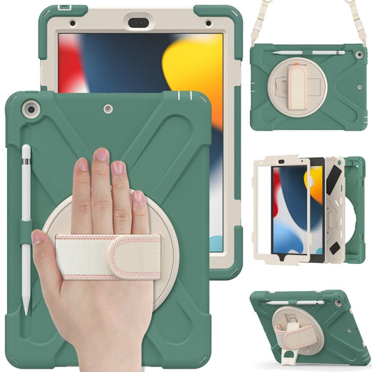 For iPad 10.2 2021 / 2020 / 2019 Silicone + PC Protective Case with Holder & Shoulder Strap(Emerald Green) - iPad 10.2 Cases by buy2fix | Online Shopping UK | buy2fix