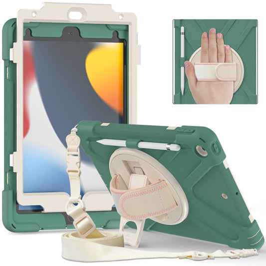 For iPad 10.2 2021 / 2020 / 2019 Silicone + PC Protective Case with Holder & Shoulder Strap(Emerald Green) - iPad 10.2 Cases by buy2fix | Online Shopping UK | buy2fix