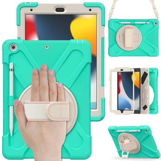 For iPad 10.2 2021 / 2020 / 2019 Silicone + PC Protective Case with Holder & Shoulder Strap(Mint Green) - iPad 10.2 Cases by buy2fix | Online Shopping UK | buy2fix
