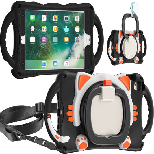 Cute Cat King Kids Shockproof Silicone Tablet Case with Holder & Shoulder Strap & Handle For iPad mini 2019 / 4 / 3 / 2 / 1(Black Orange) - iPad mini (2019) / mini 5 Cases by buy2fix | Online Shopping UK | buy2fix
